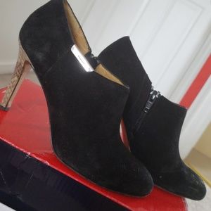 Coach suede booties snakeskin print heel